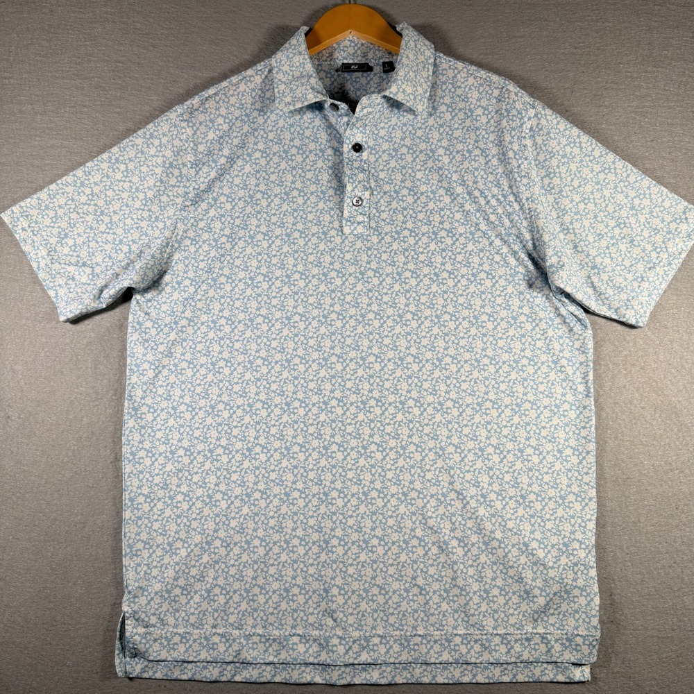 FootJoy Mens Floral Golf Polo Shirt Blue White Short Sleeve Stretch Large 28143